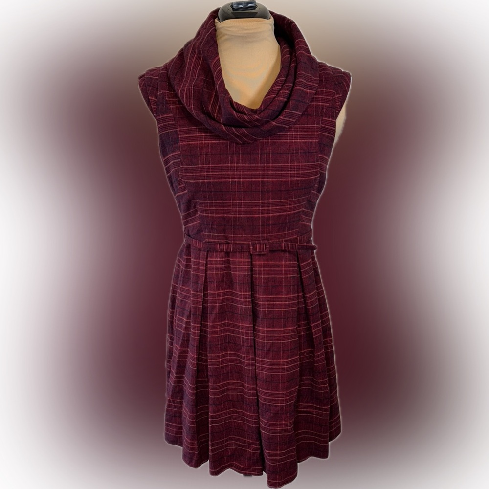 EUC GO International Retro Plaid Sleeveless Dress with Belt